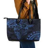 Polynesian Sunset Plumeria Leather Tote Bag Navy Polynesian Tattoo LT05 - Polynesian Pride