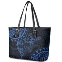 Polynesian Sunset Plumeria Leather Tote Bag Navy Polynesian Tattoo LT05 - Polynesian Pride