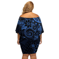 Polynesian Sunset Plumeria Off Shoulder Short Dress Navy Polynesian Tattoo LT05 - Polynesian Pride