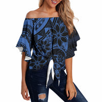 Polynesian Sunset Plumeria Off Shoulder Wrap Waist Top Navy Polynesian Tattoo LT05 - Polynesian Pride