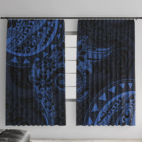 Polynesian Sunset Plumeria Window Curtain Navy Polynesian Tattoo LT05 With Hooks Navy - Polynesian Pride