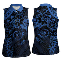 Polynesian Sunset Plumeria Women Sleeveless Polo Shirt Navy Polynesian Tattoo