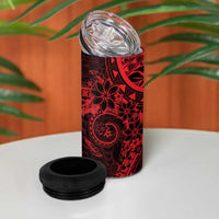 Red Polynesian Pattern With Plumeria Flowers 4 in 1 Can Cooler Tumbler