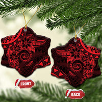 Polynesian Sunset Plumeria Ceramic Ornament Red Polynesian Tattoo LT05 Snow Flake Red - Polynesian Pride