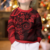 Polynesian Sunset Plumeria Kid Ugly Christmas Sweater Red Polynesian Tattoo