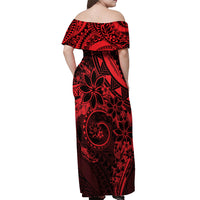 Polynesian Sunset Plumeria Off Shoulder Maxi Dress Red Polynesian Tattoo LT05 - Polynesian Pride