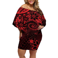 Polynesian Sunset Plumeria Off Shoulder Short Dress Red Polynesian Tattoo LT05 Women Red - Polynesian Pride