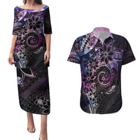 Polynesian Sunset Plumeria Couples Matching Puletasi and Hawaiian Shirt Galaxy Polynesian Tattoo LT05 Galaxy - Polynesian Pride