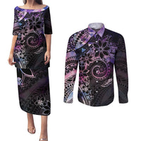 Polynesian Sunset Plumeria Couples Matching Puletasi and Long Sleeve Button Shirt Galaxy Polynesian Tattoo LT05 Galaxy - Polynesian Pride