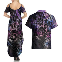 Polynesian Sunset Plumeria Couples Matching Summer Maxi Dress and Hawaiian Shirt Galaxy Polynesian Tattoo LT05 - Polynesian Pride
