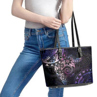 Polynesian Sunset Plumeria Leather Tote Bag Galaxy Polynesian Tattoo LT05 - Polynesian Pride