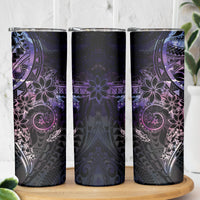 Galaxy Polynesian Pattern With Plumeria Flowers Skinny Tumbler
