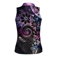 Polynesian Sunset Plumeria Women Sleeveless Polo Shirt Galaxy Polynesian Tattoo