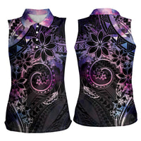 Polynesian Sunset Plumeria Women Sleeveless Polo Shirt Galaxy Polynesian Tattoo
