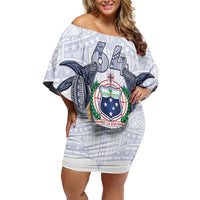 Samoa Independence Day Off Shoulder Short Dress Samoa United For A New Beginning LT05 Women White - Polynesian Pride