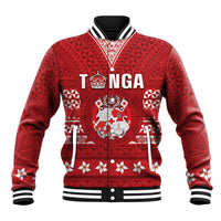 Tonga King Tupou VI Day Baseball Jacket Traditional Tongan Kupesi Pattern LT05 Unisex Red - Polynesian Pride