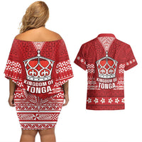 Tonga King Tupou VI Day Couples Matching Off Shoulder Short Dress and Hawaiian Shirt Traditional Tongan Kupesi Pattern