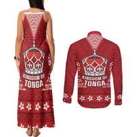 Tonga King Tupou VI Day Couples Matching Tank Maxi Dress and Long Sleeve Button Shirt Traditional Tongan Kupesi Pattern