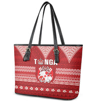 Tonga King Tupou VI Day Leather Tote Bag Traditional Tongan Kupesi Pattern LT05 - Polynesian Pride