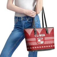 Tonga King Tupou VI Day Leather Tote Bag Traditional Tongan Kupesi Pattern LT05 - Polynesian Pride
