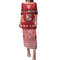 Tonga King Tupou VI Day Puletasi Traditional Tongan Kupesi Pattern LT05 Long Dress Red - Polynesian Pride