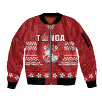 Tonga King Tupou VI Day Sleeve Zip Bomber Jacket Traditional Tongan Kupesi Pattern LT05 Unisex Red - Polynesian Pride