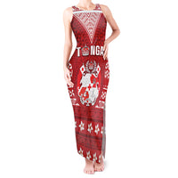 Tonga King Tupou VI Day Tank Maxi Dress Traditional Tongan Kupesi Pattern LT05 Women Red - Polynesian Pride