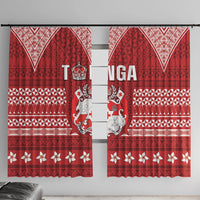 Tonga King Tupou VI Day Window Curtain Traditional Tongan Kupesi Pattern LT05 With Hooks Red - Polynesian Pride