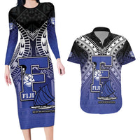Custom Fiji Drua Couples Matching Long Sleeve Bodycon Dress and Hawaiian Shirt Fijian Tapa Pattern