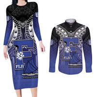 Custom Fiji Drua Couples Matching Long Sleeve Bodycon Dress and Long Sleeve Button Shirt Fijian Tapa Pattern