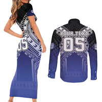 Custom Fiji Drua Couples Matching Short Sleeve Bodycon Dress and Long Sleeve Button Shirt Fijian Tapa Pattern