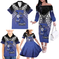 Custom Fiji Drua Family Matching Off The Shoulder Long Sleeve Dress and Hawaiian Shirt Fijian Tapa Pattern