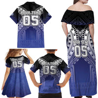 Custom Fiji Drua Family Matching Off Shoulder Maxi Dress and Hawaiian Shirt Fijian Tapa Pattern