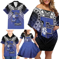 Custom Fiji Drua Family Matching Off Shoulder Short Dress and Hawaiian Shirt Fijian Tapa Pattern