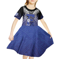 Custom Fiji Drua Kid Short Sleeve Dress Fijian Tapa Pattern