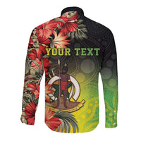 Aboriginal Dot Art Vanuatu Personalised Long Sleeve Button Shirt Tropical Flowers