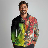 Aboriginal Dot Art Vanuatu Personalised Long Sleeve Polo Shirt Tropical Flowers