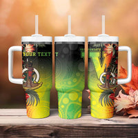 Aboriginal Dot Art Vanuatu Personalised Tumbler With Handle Tropical Flowers