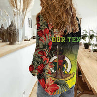 Aboriginal Dot Art Vanuatu Personalised Women Casual Shirt Tropical Flowers