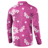 Hawaii Monstera Deliciosa Button Sweatshirt Pink Plumeria Polynesian Pattern - Polynesian Pride