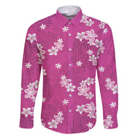 Hawaii Monstera Deliciosa Family Matching Long Sleeve Bodycon Dress and Hawaiian Shirt Pink Plumeria Polynesian Pattern - Polynesian Pride