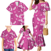Hawaii Monstera Deliciosa Family Matching Mermaid Dress and Hawaiian Shirt Pink Plumeria Polynesian Pattern - Polynesian Pride