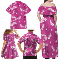 Hawaii Monstera Deliciosa Family Matching Off Shoulder Maxi Dress and Hawaiian Shirt Pink Plumeria Polynesian Pattern - Polynesian Pride