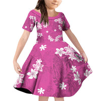 Hawaii Monstera Deliciosa Family Matching Off Shoulder Short Dress and Hawaiian Shirt Pink Plumeria Polynesian Pattern - Polynesian Pride