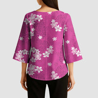 Hawaii Monstera Deliciosa Kimono Sleeve Blouse Pink Plumeria Polynesian Pattern - Polynesian Pride
