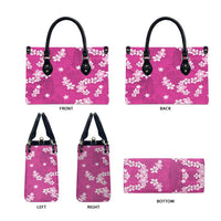 Hawaii Monstera Deliciosa Leather Bag Pink Plumeria Polynesian Pattern - Polynesian Pride