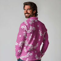 Hawaii Monstera Deliciosa Long Sleeve Polo Shirt Pink Plumeria Polynesian Pattern LT05 - Polynesian Pride