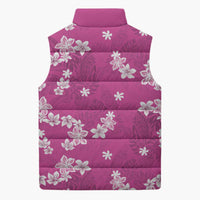Hawaii Monstera Deliciosa Sleeveless Puffer Jacket Pink Plumeria Polynesian Pattern LT05 - Polynesian Pride