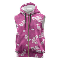 Hawaii Monstera Deliciosa Sleeveless Zip Hoodie Pink Plumeria Polynesian Pattern - Polynesian Pride