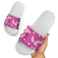 Hawaii Monstera Deliciosa Slide Sandals Pink Plumeria Polynesian Pattern - Polynesian Pride